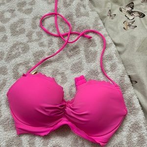Victoria’s Secret hot pink bikini tie ruched halter top